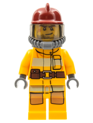 Firefighter with Dark Red Fire Helmet and Orange Fire Suit