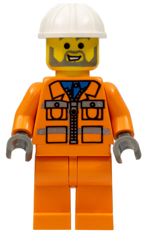 Construction Worker with Orange Zipper Jacket and Safety Stripes