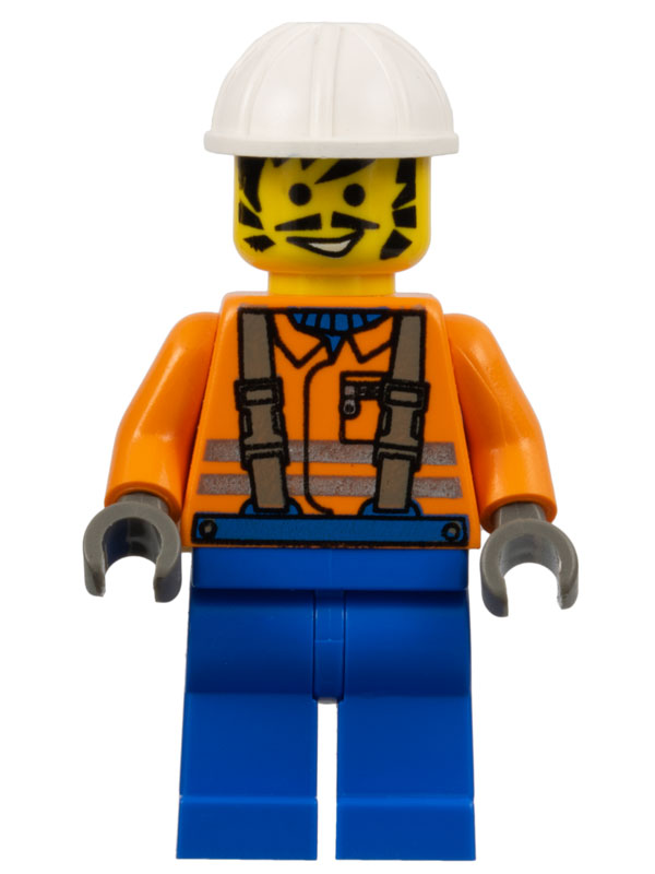 Construction Worker with Orange Shirt and Blue Pants